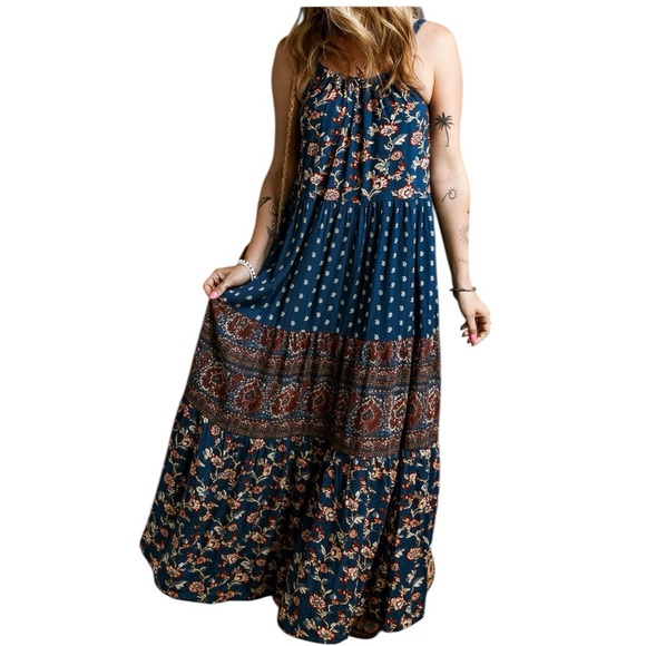 NWT’S Wonderly Women's Halter Maxi Floral Bohemian Dress SZ XL - Picture 2 of 8